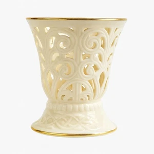 Lenox Ivory Ceramic Vase with Gold Trim – Cutwork Scroll Design - Picture 1 of 7