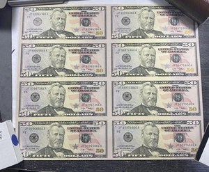 2009 $50 FRN Partial Uncut Sheet (8) Notes With Tube Item 9315 - Picture 1 of 11
