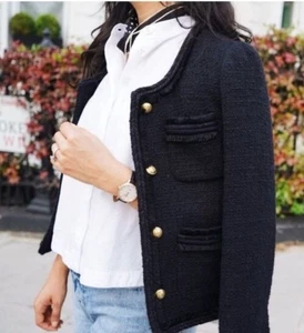 J.CREW Talla 8 Chaqueta Corta Lana Dama con Botones Dorados NEGRO Estilo F9995 - Imagen 1 de 10