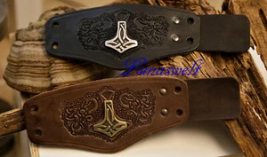 ARMSCHUTZ Armschiene braun oder schwarz Leder mit Thors Hammer - Picture 1 of 3