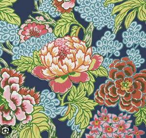 Anna French/Thibaut Curtain Fabric 'HONSHU' 2 METRES NAVY Linen Blend