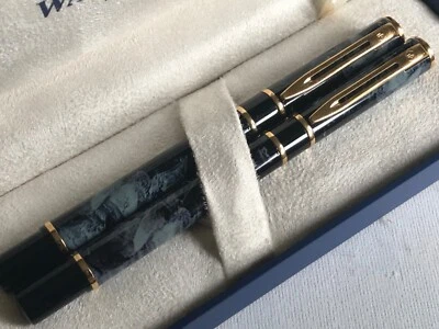 VINTAGE WATERMAN LAUREAT MKII FOUNTAIN & ROLLERBALL, GREY MARBLE/GT,M NIB,EX CON - Image 1 of 4