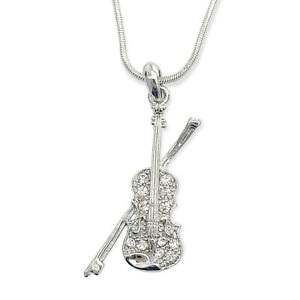 Viola Violin Pendant Made With Swarovski Crystal Music Chain Necklace Gift