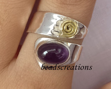 Natural Oval  Amethyst Gemstone 925 Sterling Silver Adjustable Open Gift Ring
