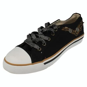Ladies Shooter Canvas Lace Up Pumps By Pony - Picture 1 of 10