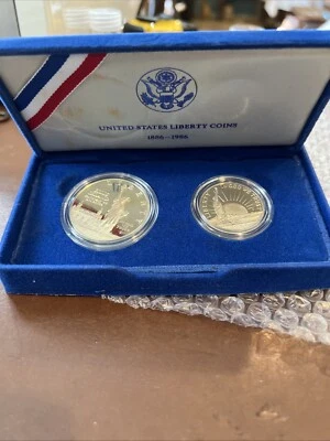 1986 SS US Statue of Liberty Uncirculated 2 Coin Mint Proof Set - Silver Dollar - Image 1 of 3