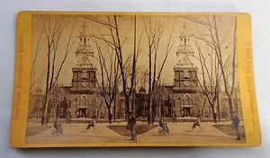 Vintage Stereoview Photo Card Philadelphia Independence Hall Velocipedes - Picture 1 of 2