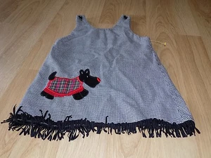 Size 5 Black White Houndstooth Print Jumper Dress Scottie Dog Fringe Trim EUC - Picture 1 of 1