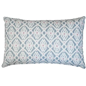 Santorini Linen Blend XL Rectangle Cushion. Blue & Pink Trellis Design. 23x15" - Picture 1 of 3