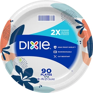 Dixie Medium Paper Plates, 8.5 Inch, 90 Count, 2X Stronger*, Microwave-Safe, Soa - Picture 1 of 12