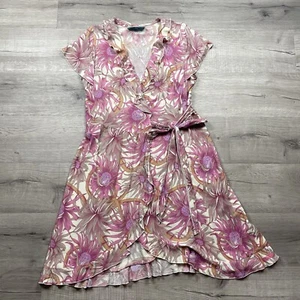 Rainbow Jo Maui Hawaii Floral Wrap Dress Size Medium Pink Purple Tropical EUC - Picture 1 of 10