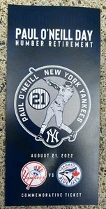 BOLETO CONMEMORATIVO NY YANKEES PAUL O'NEILL SGA 2022 RETIRADO. NÚMERO #21 - Imagen 1 de 3