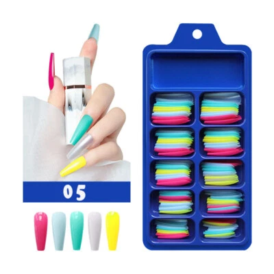 100X Reusable False Nails Art Tips Long Artificial Fake Stick on Full Cover Nail - Image 1 of 4