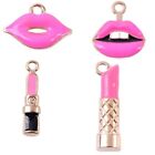 40pcs 4 Styles Pink Lip Lipstick Makeup Charms  for Jewelry Making