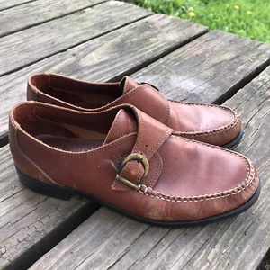 G.H. BASS WEEJUNS WOMENS SZ 6.5 Brown LEATHER LOAFERS Rivy Side Buckle - Picture 1 of 8