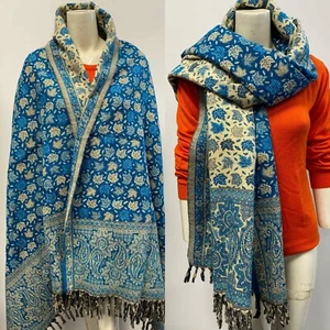 Yak Wool Scarf Light Blue Colour Shawl Ladies Luxurious Reversable Wrap Tibetan - Picture 1 of 1