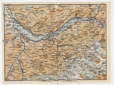 MAPA ORIGINAL VINTAGE 1922 DE LAS CERCANÍAS DEL LAGO THUN BRIENZ / SUIZA Foto 1 de 4