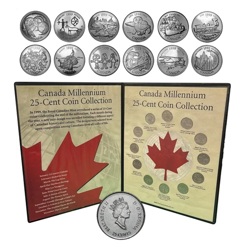 ROYAL CANADIAN MINT MILLENNIUM 1999 QUARTER COLLECTION 12 Uncirculated Quarters Cover