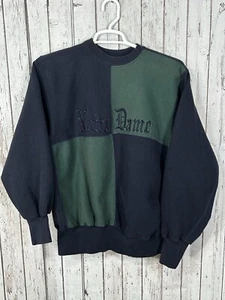 VTG 90s Notre Dame MV Sport Pro Weave Crewneck Sweatshirt Fits L Blue Green USA - Picture 1 of 5