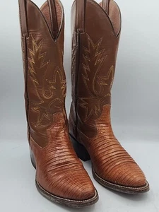 Women's BEN MILLER BROWN LIZARD SKIN & LEATHER COWBOY BOOTS 8M - Picture 1 of 6