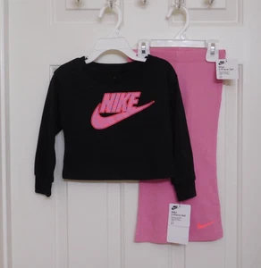 NWT 2pc Nike Black Pink Logo Top & Flared Pants sz 2t - Picture 1 of 1