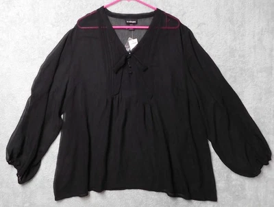 Blusa para mujer Lane Bryant negra manga larga transparente pajarita botones top 26/28 nueva con etiquetas Foto 1 de 4