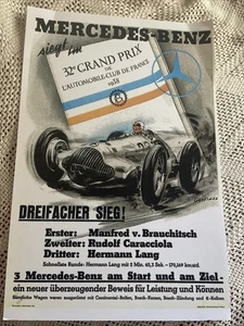 Mercedes-Benz 1938 French Grand Prix 1-2-3 finish winner print poster - Picture 1 of 4