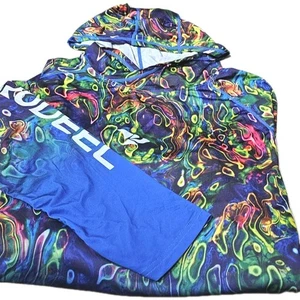 RODELL FISHING-Hombre LS, Azul Estampado Retro, Rendimiento Sudadera con Capucha Camiseta-(XL) - Imagen 1 de 6