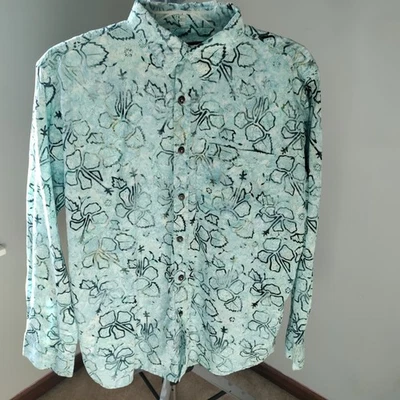 Pete Huntington Mens Bali Button Front Long Sleeve Pattern Cotton Shirt XL - Image 1 of 4