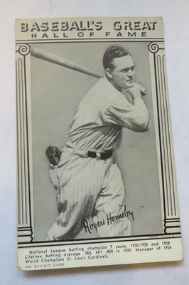 TARJETA DE EXHIBICIÓN - TARJETA COLECCIONABLE DEL SALÓN DE LA FAMA DE PELOTAS DE BÉISBOL ROGERS HORNSBY Foto 1 de 4
