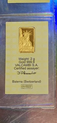 2 Gram Credit Suisse Gold Bar Certified 999.9 Valcambi W/Assay Card - Image 1 of 4