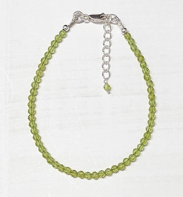 2-3MM A+ Green Peridot Faceted Round Gemstone Beads Restful Sleep Bracelet 6-8'' - Image 1 of 4