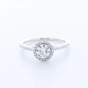 14K Gold Side Stone Engagement Ring Halo 1.07 CT Round Lab-Grown Diamond D VS1 - Picture 1 of 15