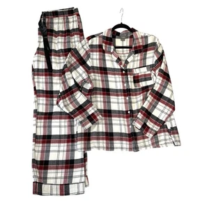 NATURAL REFLECTIONS Damen L Flanell Pyjama rot schwarz kariert auf weiß 2-teiliges Set - Bild 1 von 10