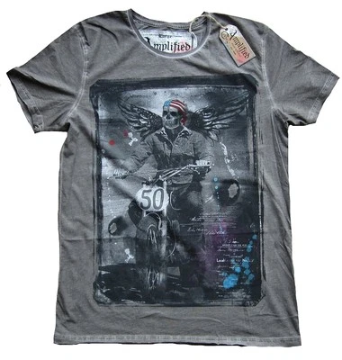 Genial Camiseta Amplificada Wigend Motociclista Calavera Ángel Gótico Años 50 Estrella Rayas Rock XL Foto 1 de 2