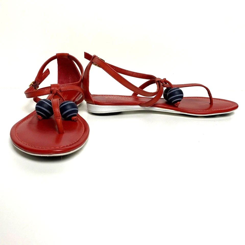Kate Spade Leather T-Strap Gladiator Thong Sandals Shoes  sz 6 Red Balls - Image 1 of 4
