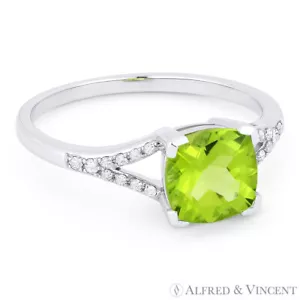 Anello di fidanzamento/promessa taglio cuscino 1,45 ct peridoto e diamanti in oro bianco 14 kt - Foto 1 di 1