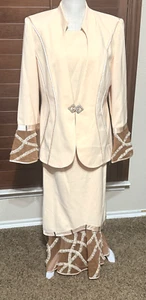 LOUISE RICCI sz 12 Church Suit 3 pc cream butter yellow rhinestones beaded VTG - Picture 1 of 14