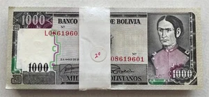 Bolivia 1982 1000 Pesos Bank pack of 100 CU notes BL0089 combine shipping - Picture 1 of 3