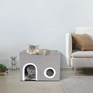 Katzenhaus groß Indoor Katzenbett niedlich modern Katzeneigentumswohnung Unterstand faltbar - Bild 1 von 16