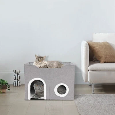 Cat House Large Indoor Cats Bed Cute Modern Cat Condo Shelter Foldable - Image 1 of 4