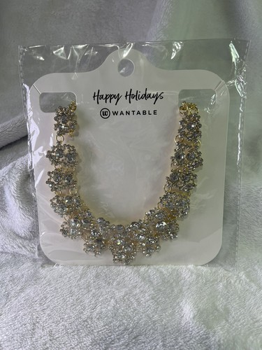 VETEMENTS Collana bavaglino bigiotteria costume oro Matdalee Wantable zirconi trasparenti nuova in confezione
