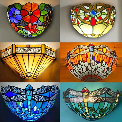 Tiffany Style Wall Sconce Lights 12 Wide Stained Glass Shade Handcrafted Art UK - Image 1 of 3