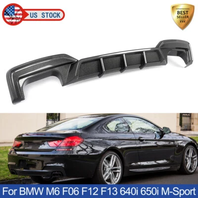 For BMW M6 F06 F12 F13 640i 650i M-Sport Carbon Fiber Rear Bumper Diffuser Lip Foto 1 de 4