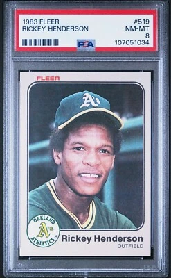 1983 Fleer #519 Rickey Henderson PSA 8 NM-MT - Image 1 of 2