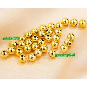 18k Solid Gold 3 4 6 8 mm Round Polish Jewelry Loose Beads Crafts Handmade - Picture 1 of 6