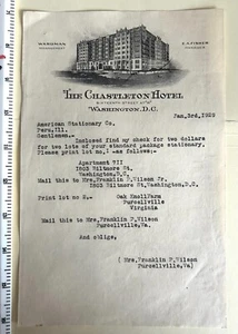 THE CHASTLETON HOTEL LETTER 1/3/1929 16TH ST AT "R" WASHINGTON DC - Picture 1 of 2