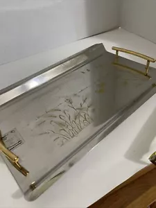 Duck Serving Tray Stainless Steel Inox 18/10 24k Gold Leaf 15x10” Italy MGM - Picture 1 of 12