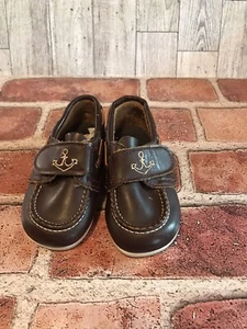 Step Stride Bambini 4 Pelle Scarpe Barca Ancora Nautica Marrone Mocassino In Pelle - Foto 1 di 6