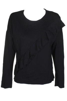 Sudadera Inc International Concepts negra profunda con volantes delanteros cuello redondo XS Foto 1 de 3